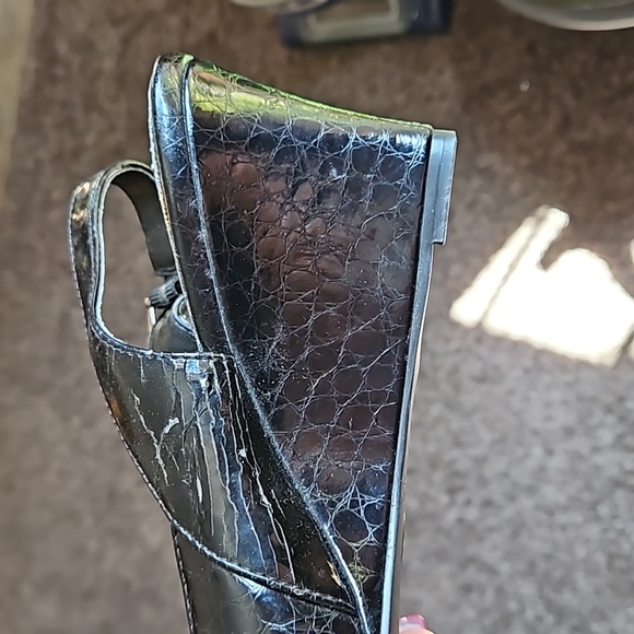 Madeline Stuart Wedge Pump Open Toe Shoes Size 8W Black - Picture 8 of 12